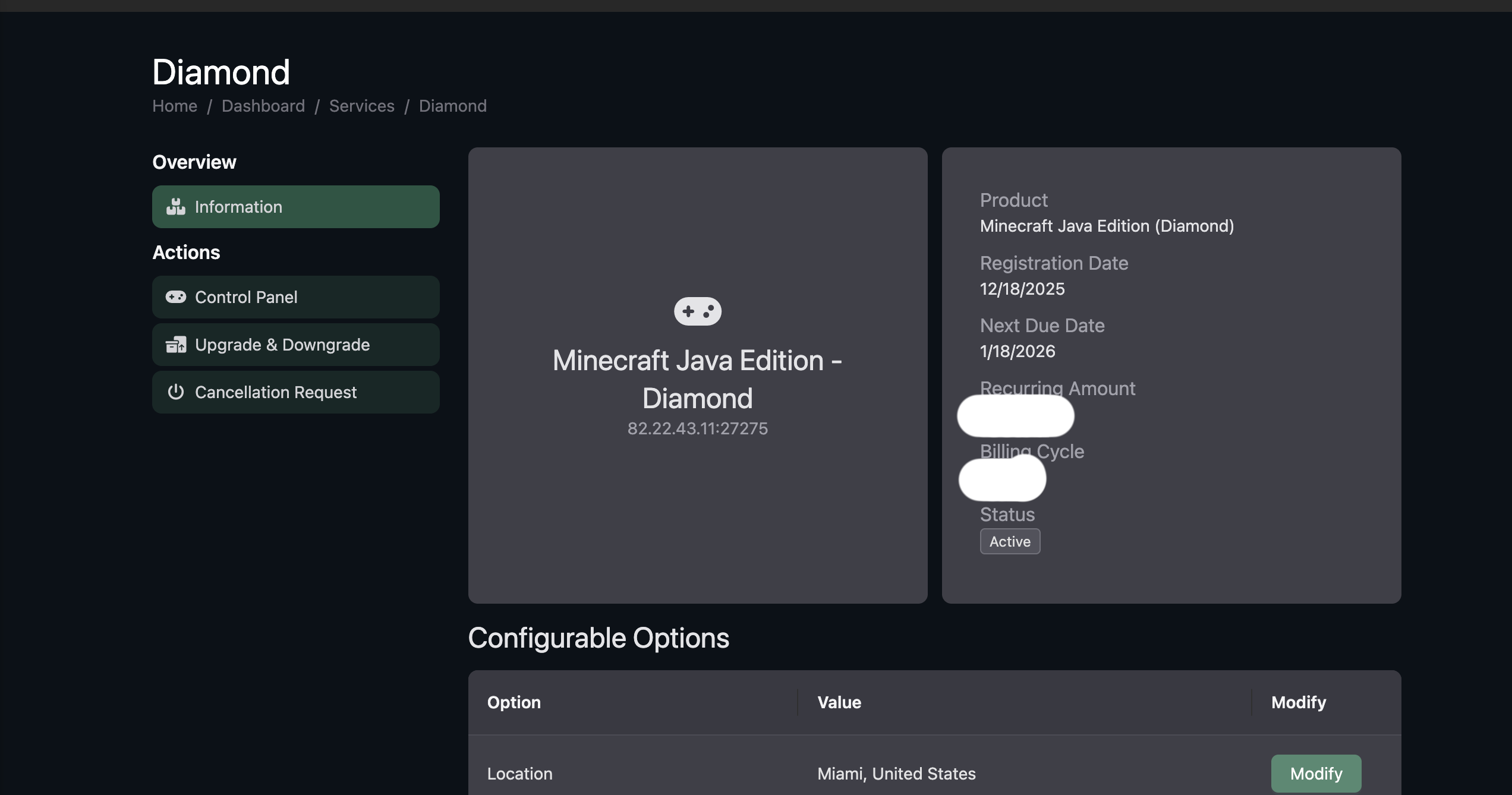 Server control panel
